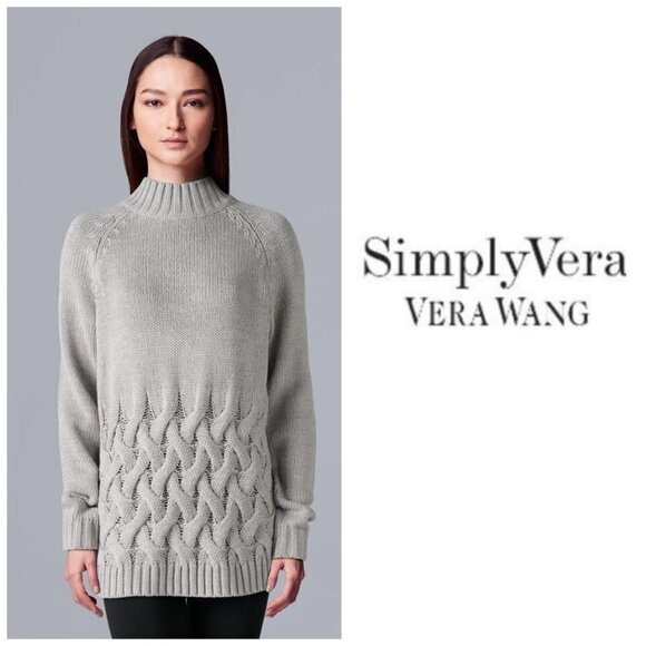 Simply Vera Wang Womens Gray Crew Neck Cable Knit Long Sleeve Sweater Sz M New - Picture 6 of 7